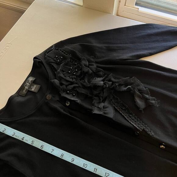 August Silk Black Soft Embellished Floral Detail Button Front Cardigan Sweater - Picture 9 of 12
